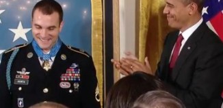 Obama applauding Medal of Honor winner