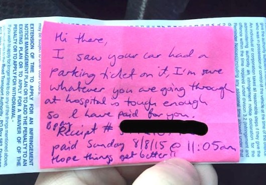 Stranger Pays Parking Ticket for Mother Staying with Baby at Hospital